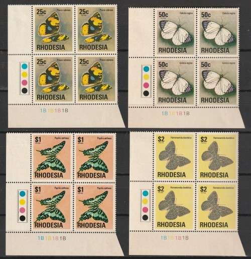 RHODESIA  - 1974 Definitive Issue 10  Cylinder blocks of 4 with Brown Gum **MNH**
