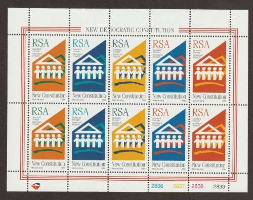 RSA -  1996 New Democratic Constitution Issue (Standard Postage) Full sheet of 10   **MNH**
