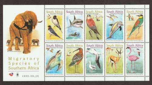 RSA -  1999 Migratory Species Issue (Standard Postage) Full sheet of 10   **MNH**