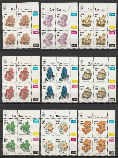 South West Africa - 1989 Mineral Issue Complete set in control blocks  **MNH**