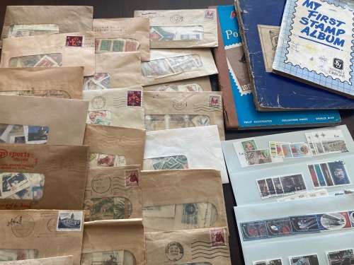 BULKLOT SALE - Box full of world mixture on/off paper, plus old schoolboys books, lots of covers