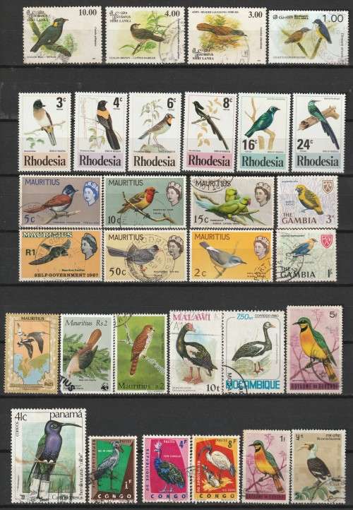 Thematic - BIRDS Issues   Part sets mint and used (30 stamps)