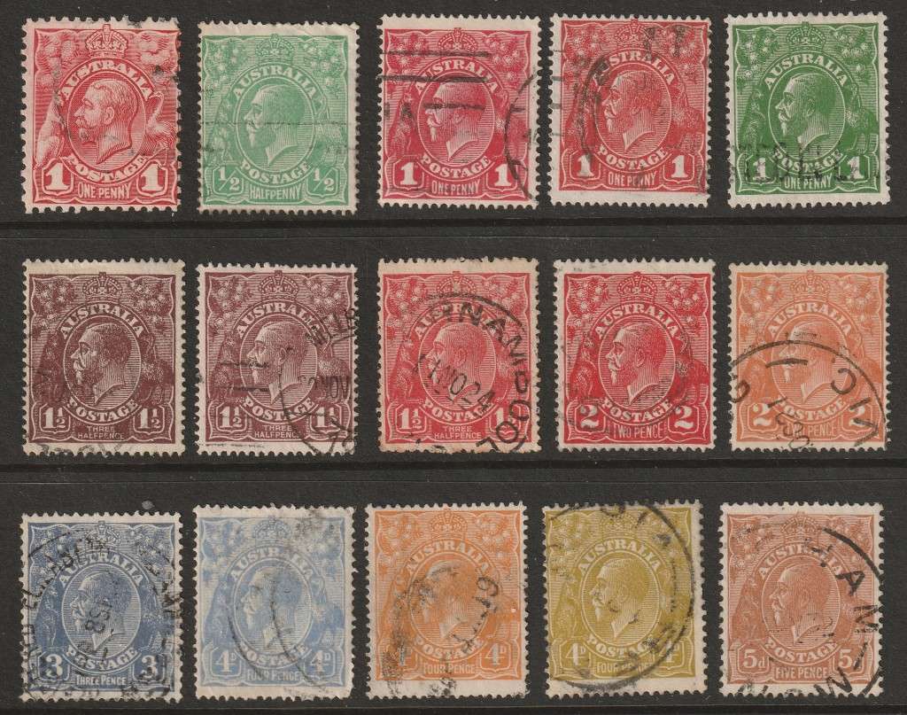 AUSTRALIA - 1913-1931 KGV Heads used selection, different wmks
