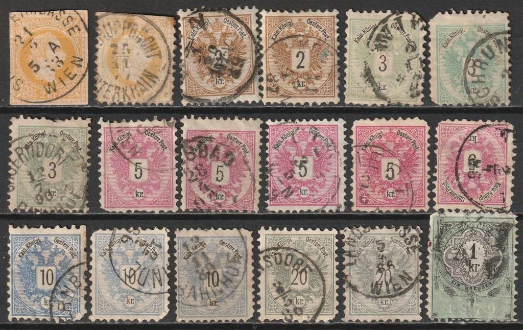 AUSTRIA -  1883 to 1899 Issues. Excellent selection of early issues (36 stamps)