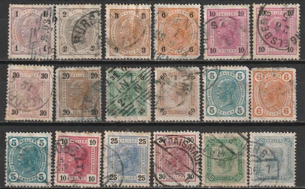 AUSTRIA -  1883 to 1899 Issues. Excellent selection of early issues (36 stamps)