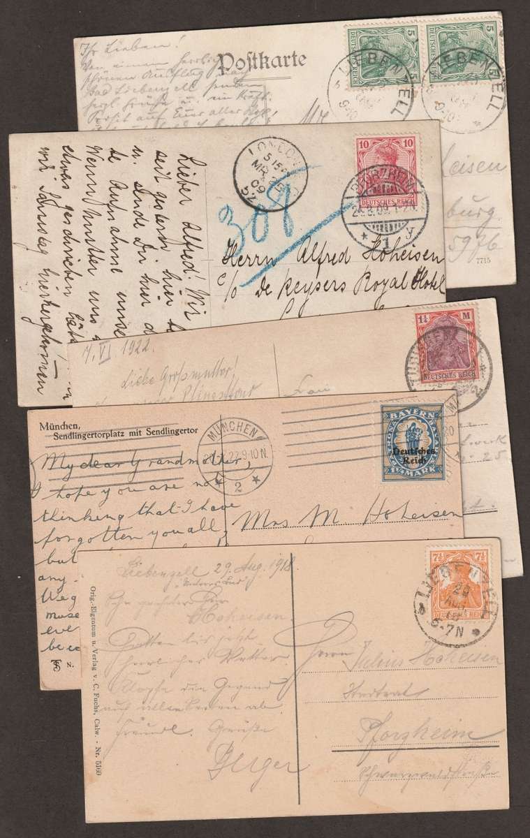 GERMANY - Five postcards used early 1900/1920.