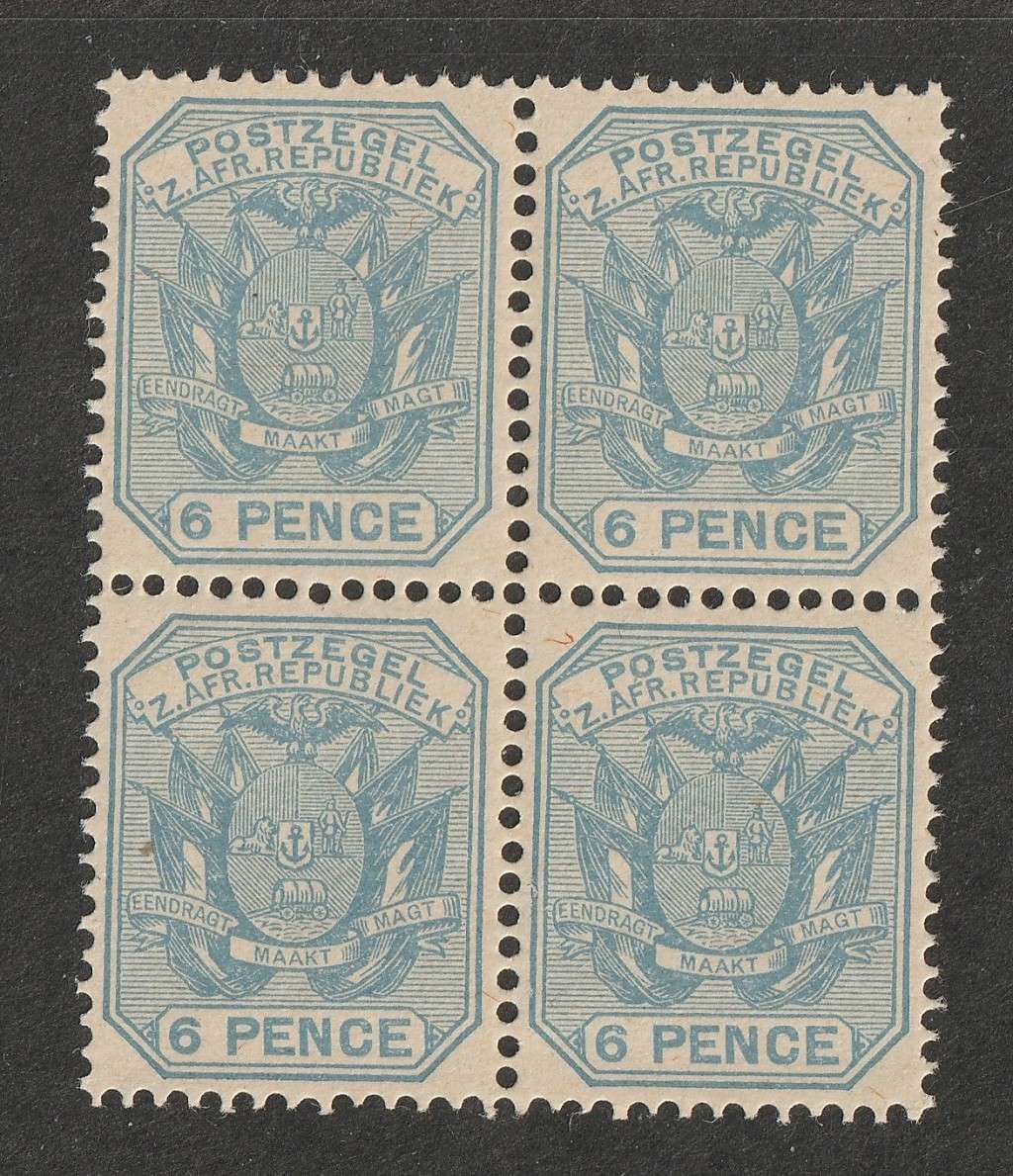 TRANSVAAL - 1894 `WAGON WITH SHAFT`   6d pale blue Block of four **MNH**