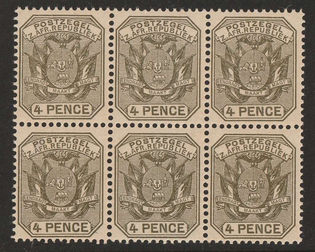 TRANSVAAL - 1895 4d olive-black,block of six **MNH**