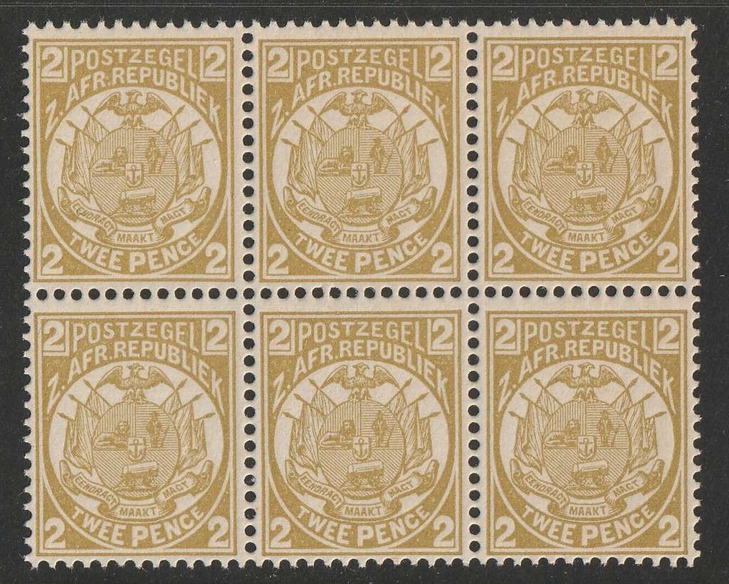 TRANSVAAL - 1885  2d  olive-bistre,  block of six**MNH**