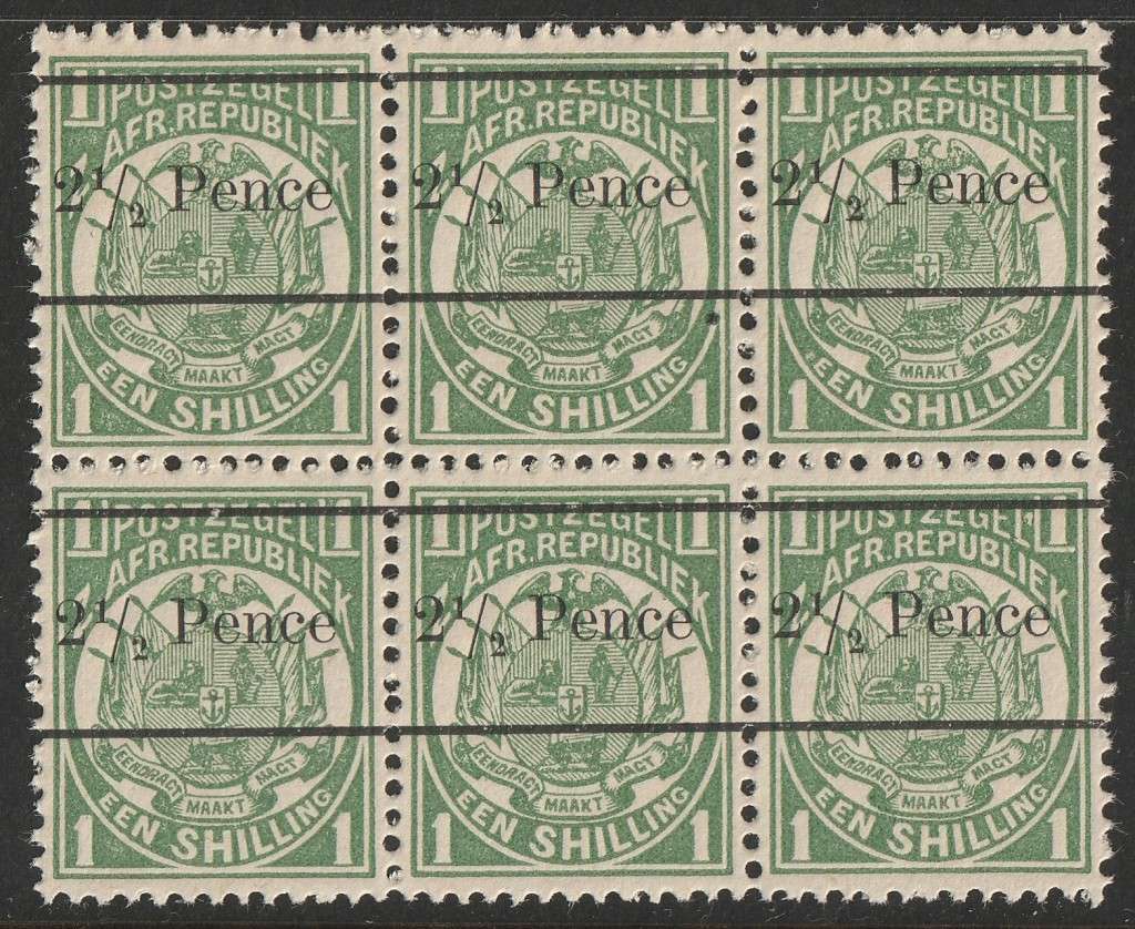 TRANSVAAL - 1893  Provisional Surcharge Block of six SACC 203  **UM**