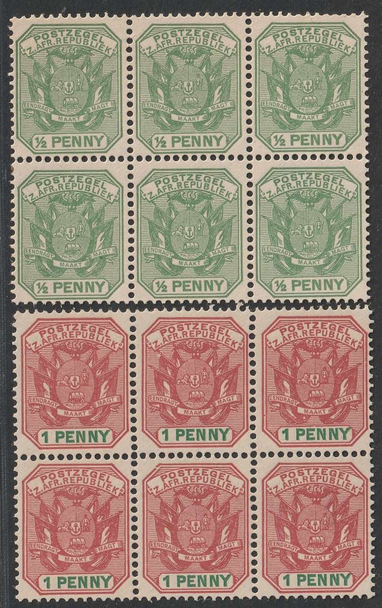 TRANSVAAL - 1896  1/2d and 1d blocks of six **MNH**