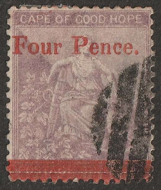 Cape of Good Hope - 1868  4d deep lilac surcharged `Four Pence` VF USED