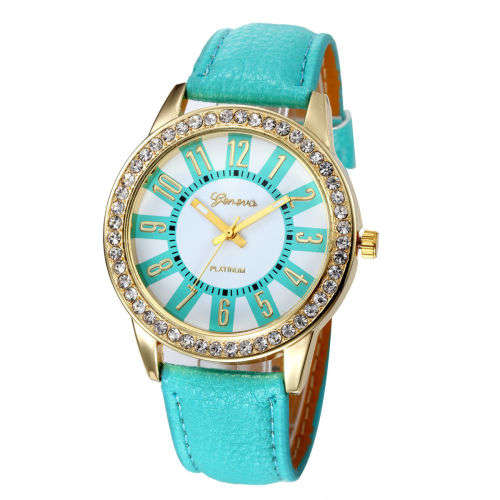 Geneva Women's Crystal Analog Leather Quartz Wrist Watch