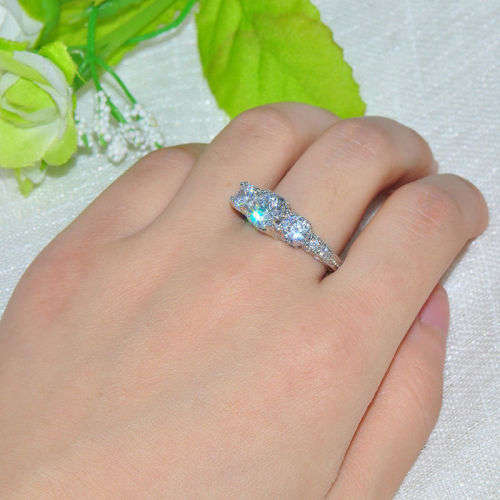 Wedding White Gold plated Ring Size 7- 8 Sapphire rhinestone 10K