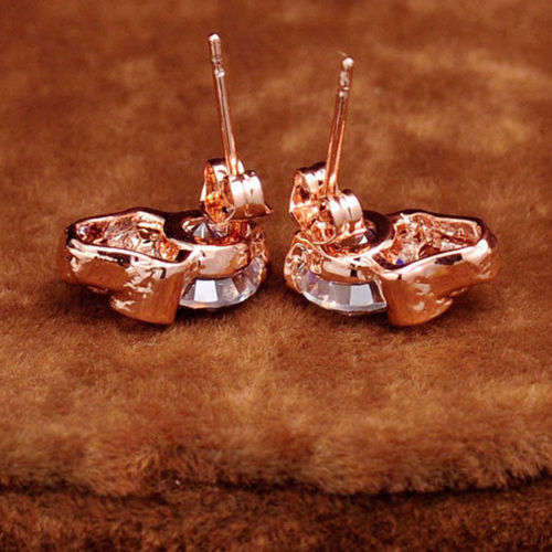 Gold Tone Crystal Skull Pierced Studs Earrings