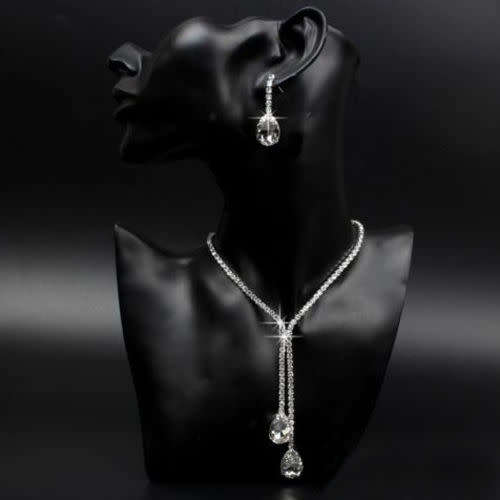 Silver Plated Rhinestone Earrings/Necklace Set