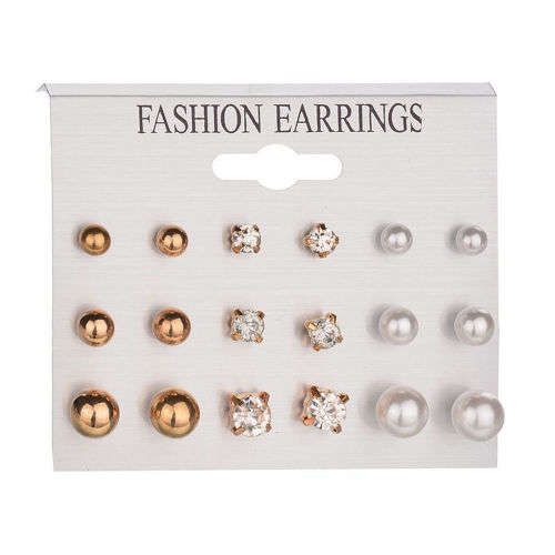 Rhinestone Crystal Pearl Earrings - 9 Pairs
