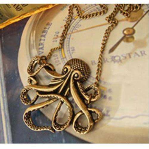 Vintage Bronze Octopus Long Necklace