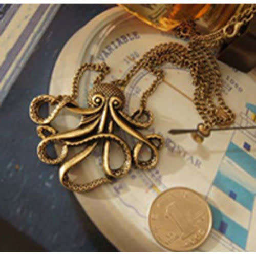 Vintage Bronze Octopus Long Necklace
