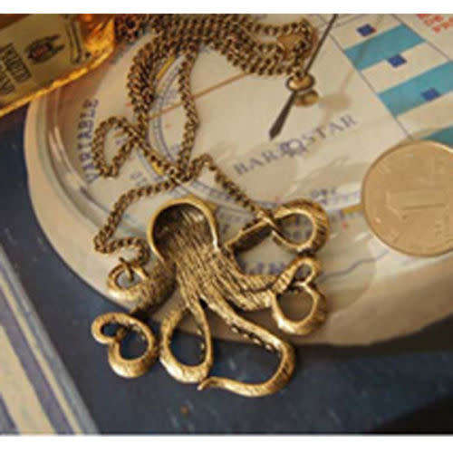 Vintage Bronze Octopus Long Necklace