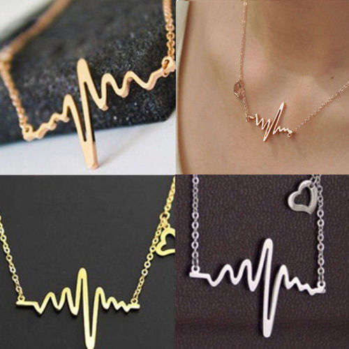 Gold Heart Beat Pendant Necklace