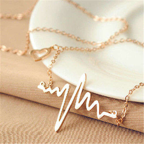 Gold Heart Beat Pendant Necklace