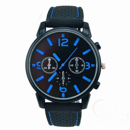 Black and Blue Silicone Analog Sports Wrist Watch