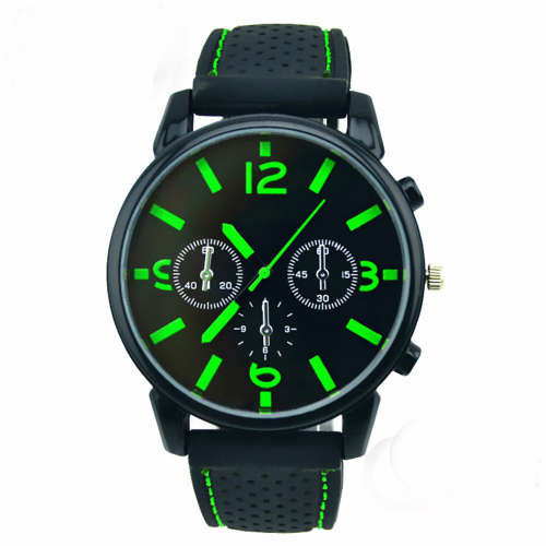 Black and Green Silicone Analog Sports Wrist Watch