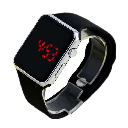 Silicone LED Sports Digital Watch Black and Silver