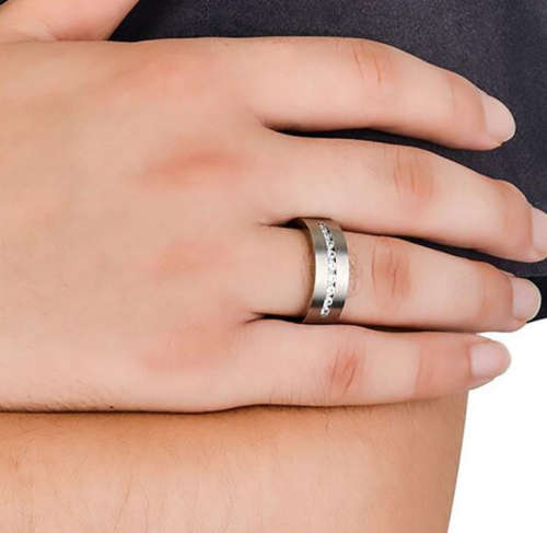 Stainless Steel Band Ring with Rhinestone Size 10