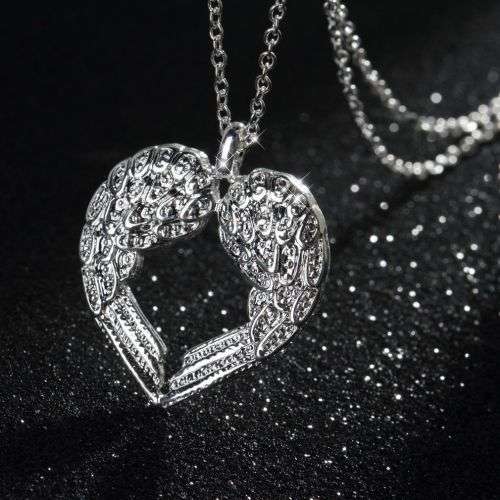 Sterling Angel Wing LOVE Heart Silver Pendant Necklace