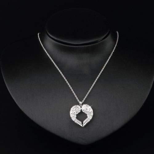 Sterling Angel Wing LOVE Heart Silver Pendant Necklace
