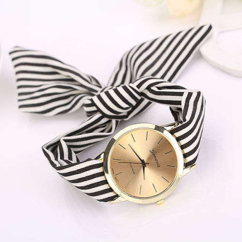 Striped Cloth Quartz Dial Bracelet Wristwatch