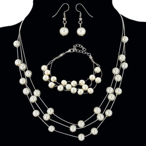 Imitation Pearl Jewelry Set Collar Necklaces Earring Bracelet Sets