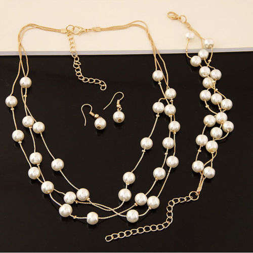 Imitation Pearl Jewelry Set Collar Necklaces Earring Bracelet Sets