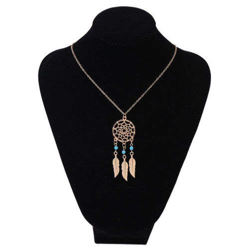 Vintage Long Necklace Feather Natural Alloy Pendant