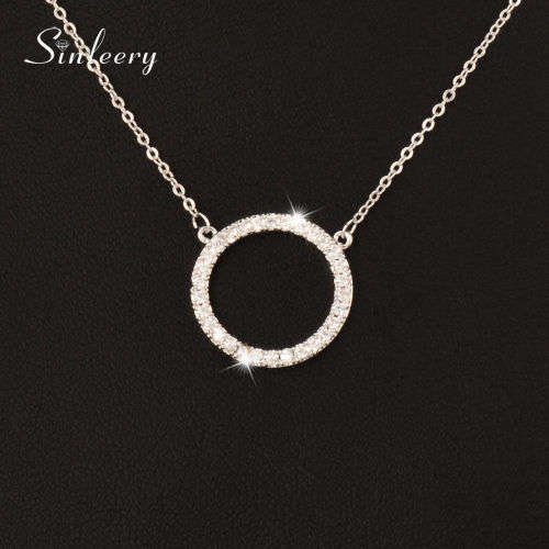 Micro Paved Crystal Round Circle Pendant Necklace