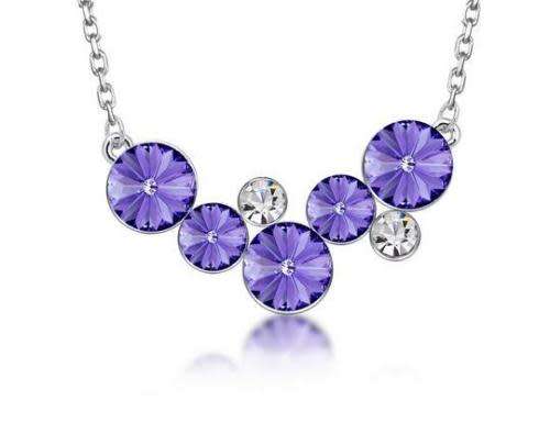 Purple Crystal Rhinestone Silver Chain Pendant Necklace