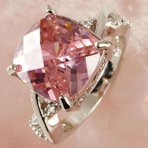 Pretty Pink Gemstone Silver Ring Size 8