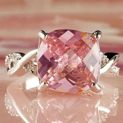 Pretty Pink Gemstone Silver Ring Size 8