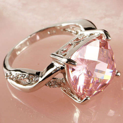 Pretty Pink Gemstone Silver Ring Size 8