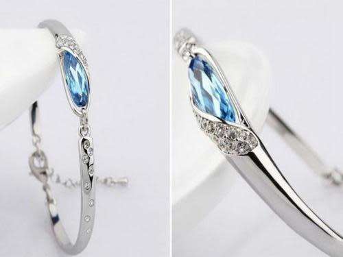 Elegant Silver, Blue & Crystal Cuff Bangle