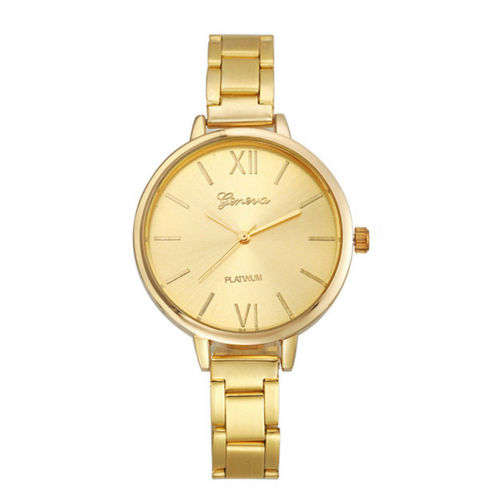Geneva Stainless Steel Band Analog Quartz Gold Wrist Watch
