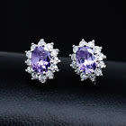 Vintage Silver Ear Stud Earrings with Purple Rhinestone