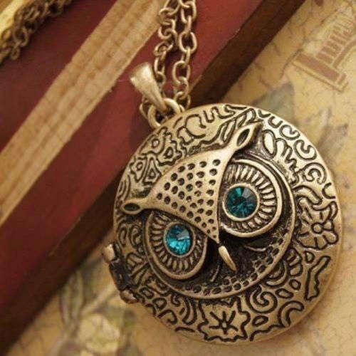 Vintage Bronze Owl Locket Chain Necklace