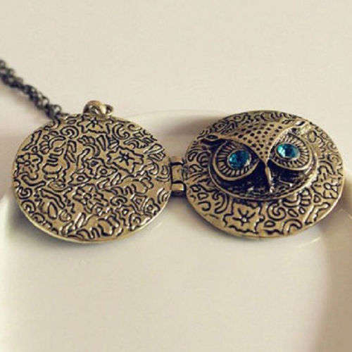 Vintage Bronze Owl Locket Chain Necklace
