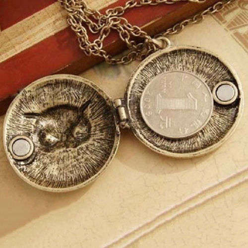 Vintage Bronze Owl Locket Chain Necklace