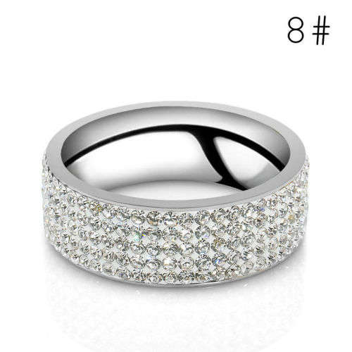 Elegant Stainless Steel Rhinestone Ring Silver or Gold Size 8 - 10