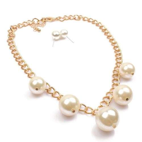 Elegant White Pearl Necklace and Earrings Set