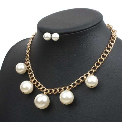 Elegant White Pearl Necklace and Earrings Set